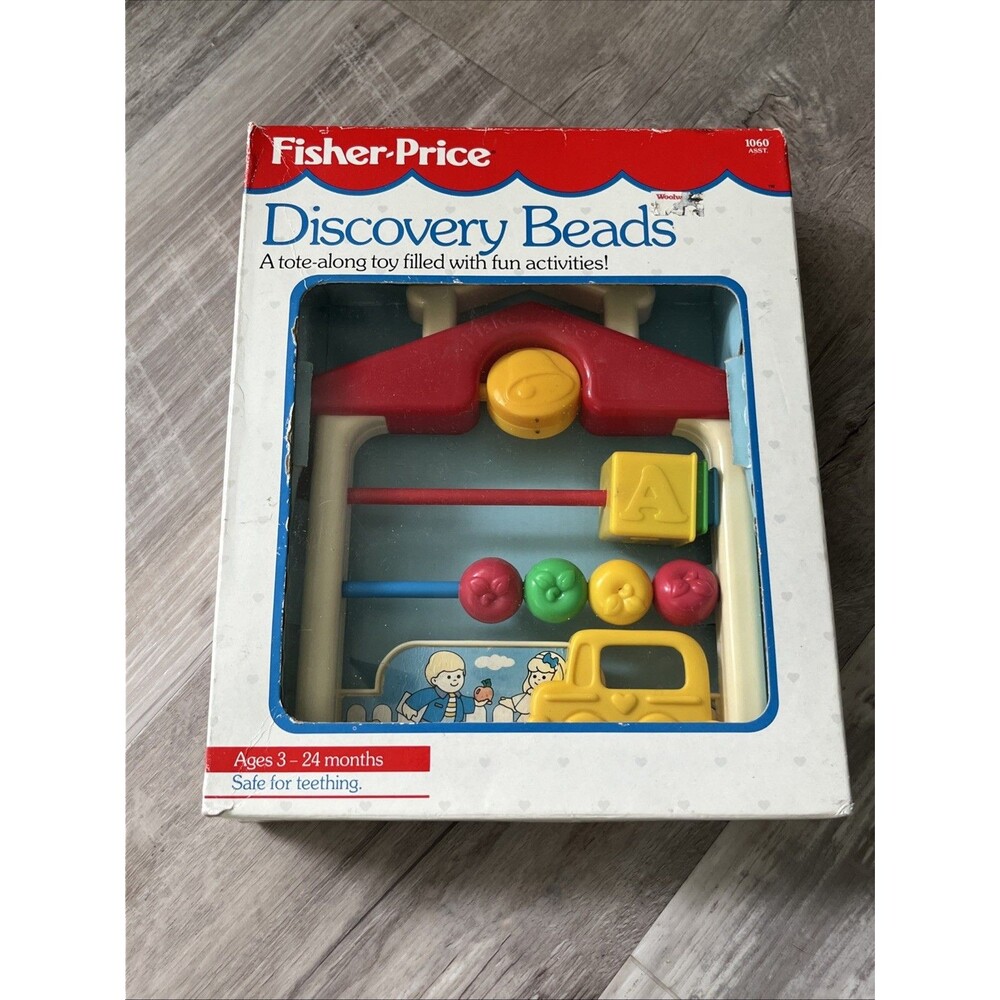 VTG 1991 Fisher Price Discovery Beads Tote Along  Baby Activity Toy #1060 In Box